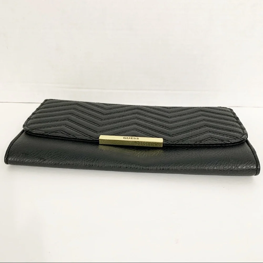 Guess Black Clutch with ID Window and Card Slots Flap Closure with Magnetic Snap